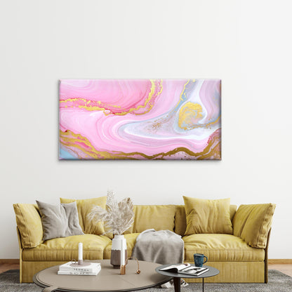 Pink Marble With Shimmering Gol Wall Art Canvas Office Home Room Framed 120x60cm - Bella Home Decor
