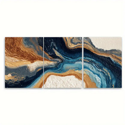 3pcs Modern Abstract Seamless Beige Blue Wall Art Set Canvas Framed 60x90cm - High Quality Print 100% Australian Made Wall Canvas Ready to Hang