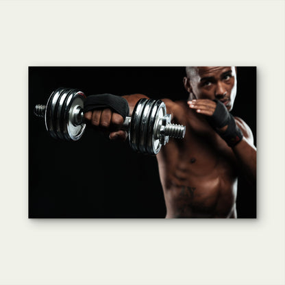 Athlete Punching With Dumbbell Gym Fitness 5mm thick Plastic Poster Ready to Hang 90x60cm