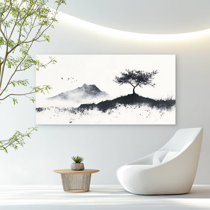 Mountain Tree Ink Wash Wall Art Canvas Office Home Room Framed 120x60cm