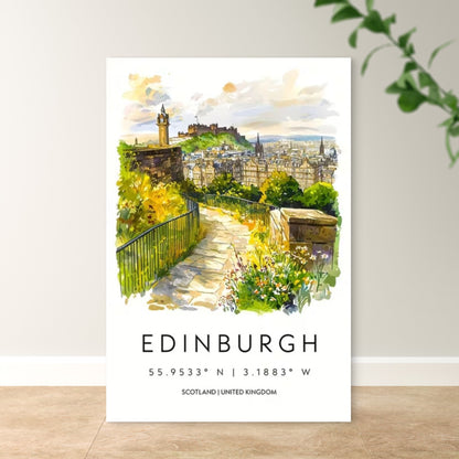 Edinburgh Scotland UK Vibrant Watercolor Travel Poster Print Wall Art