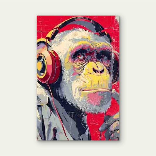 Pop Art Monkey with Headphones 40x60cm Metal Print Ready to Hang