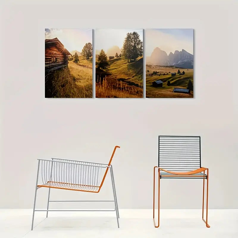 3pcs Rustic Mountain Cabin Metal Print Ready to Hang Art