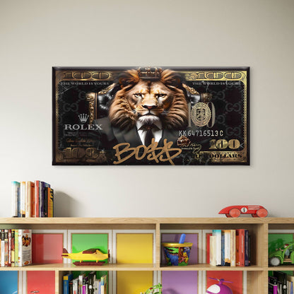 King On Leather Throne Wall Art Canvas Office Home Room Framed 120x60cm - Bella Home Decor