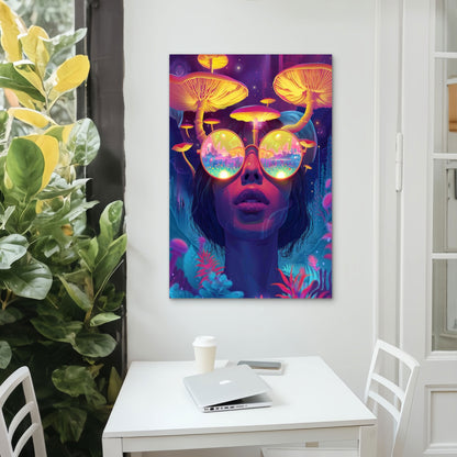 Neon Visions of the Fungal Realm 60x90cm Metal Print Ready to Hang - Bella Home Decor