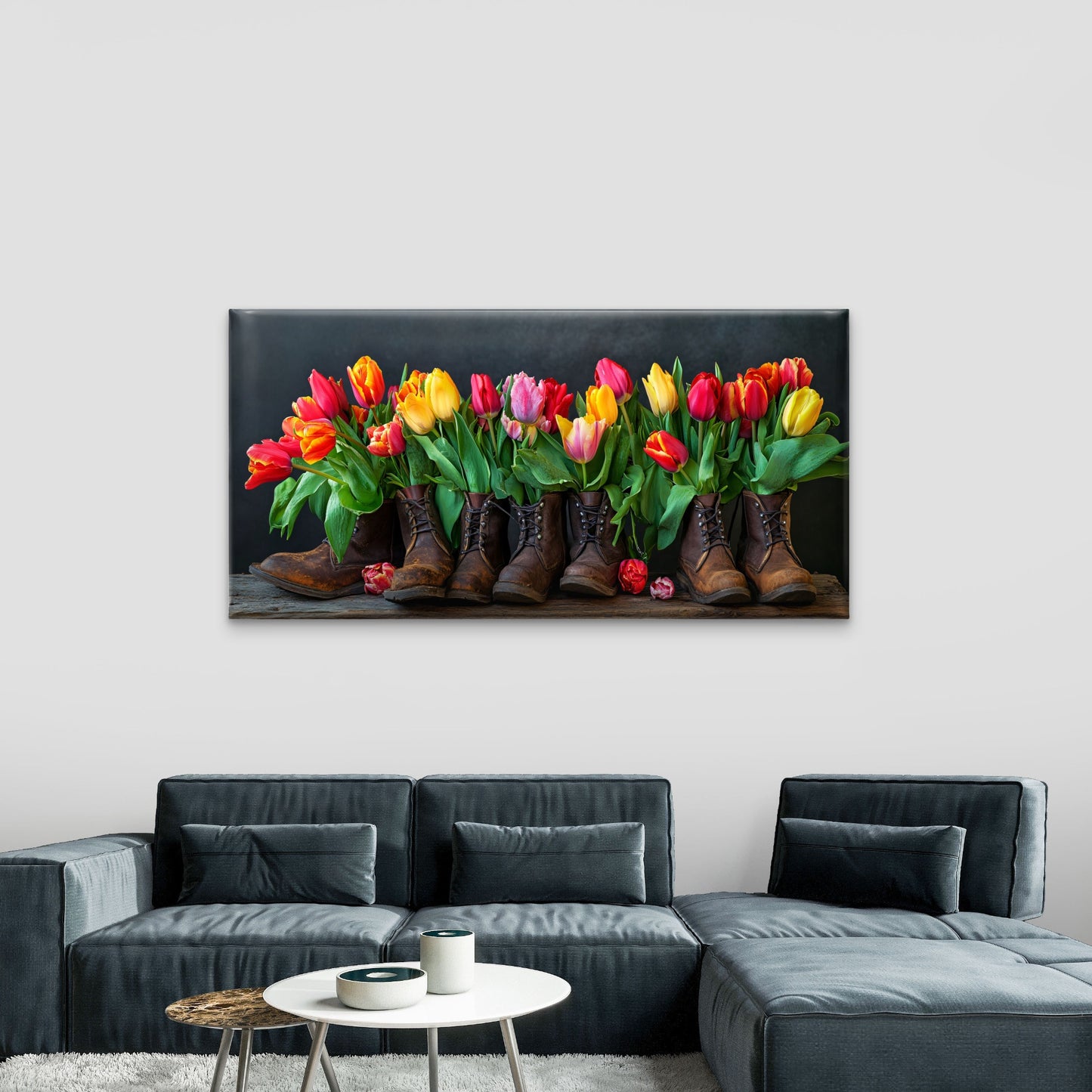 Tulips Boots Floral Painting Wall Art Canvas Office Home Room Framed 120x60cm