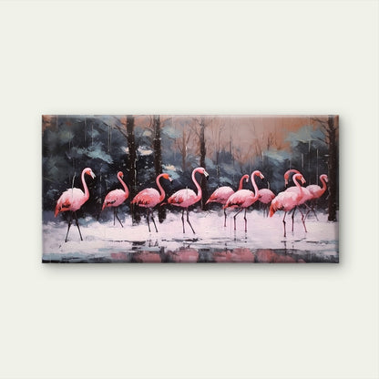 Pink Flamingo Winter Snow Wall Art Canvas Office Home Room Framed 120x60cm