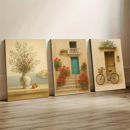 3pcs Mediterranean Door Front Style Art Wall Art Set Canvas Framed 40x60cm - High Quality Print 100% Australian Made Wall Canvas Ready to Hang
