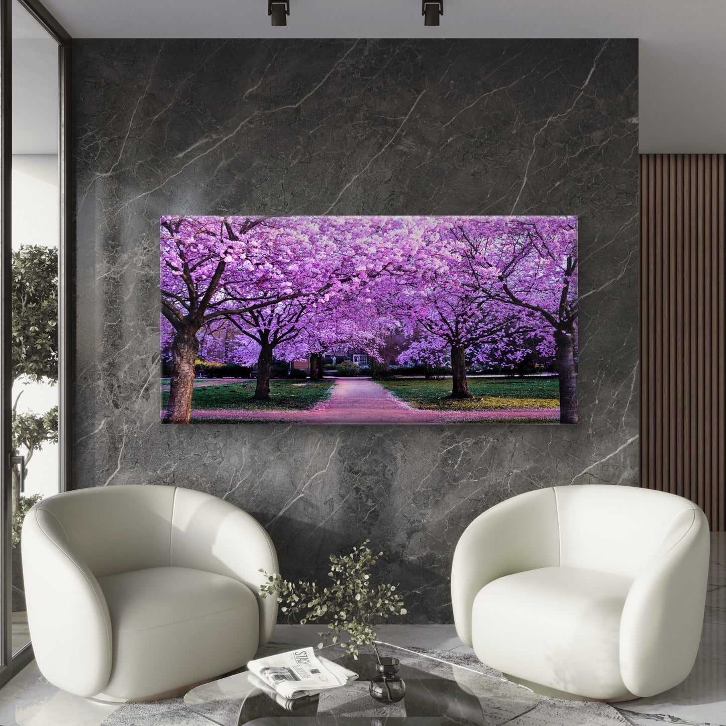 Pink Cherry Blossom Walkway Wall Art Canvas Office Home Room Framed 120x60cm