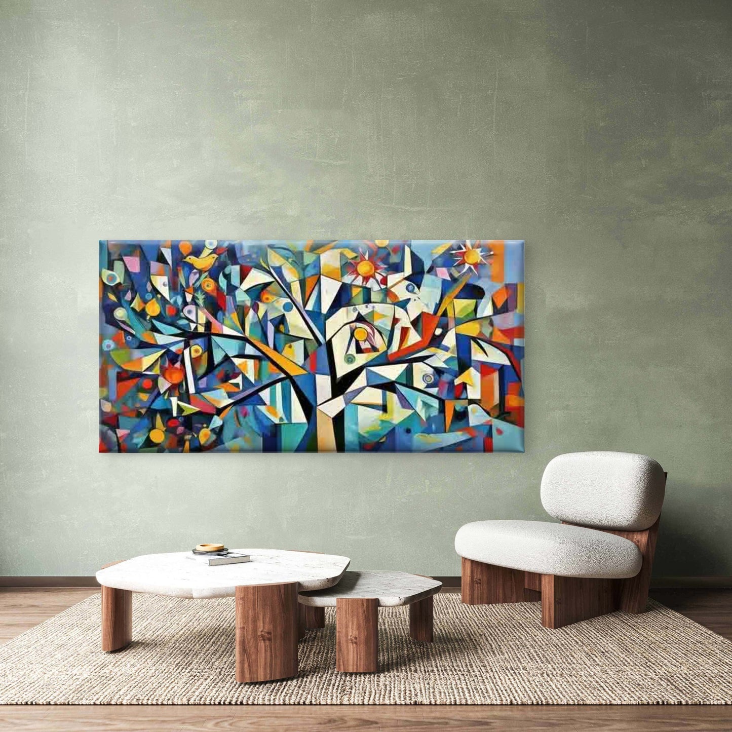 Abstract Geometric Colorful Tre Wall Art Canvas Office Home Room Framed 120x60cm