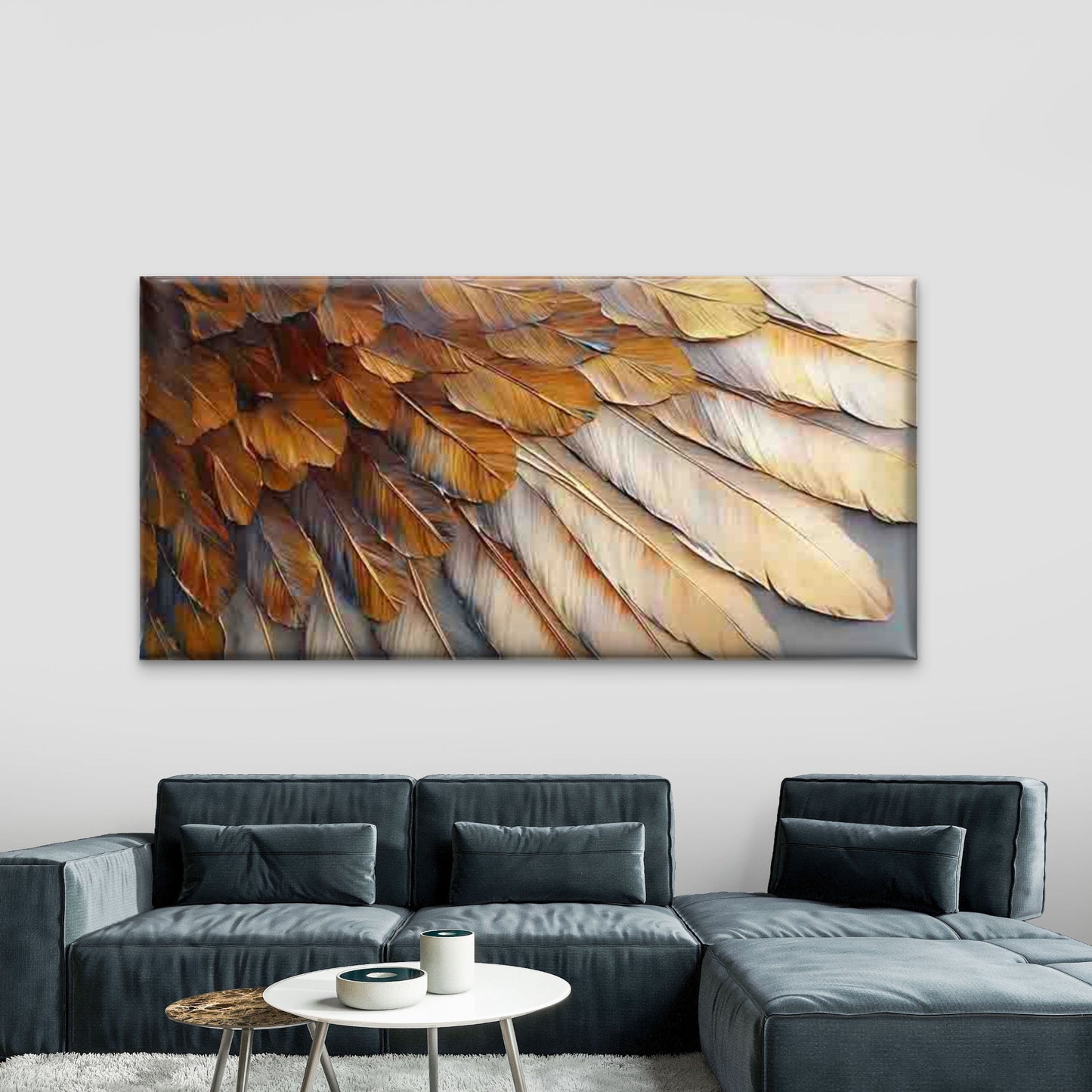 Golden Brown Feather Texture Wall Art Canvas Office Home Room Framed 120x60cm