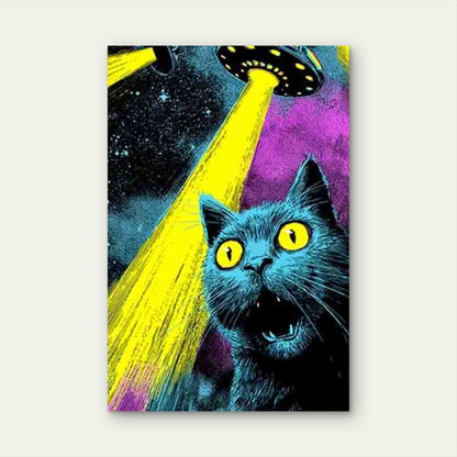 Alien Cat Abduction Metal Print Ready to Hang - Bella Home Decor