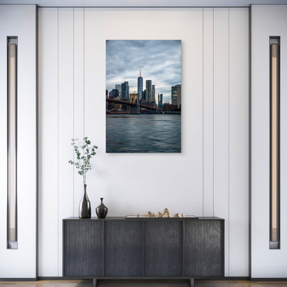 Brooklyn Bridge Towers Over The New York City Skyline 40x60cm Metal Print Ready to Hang
