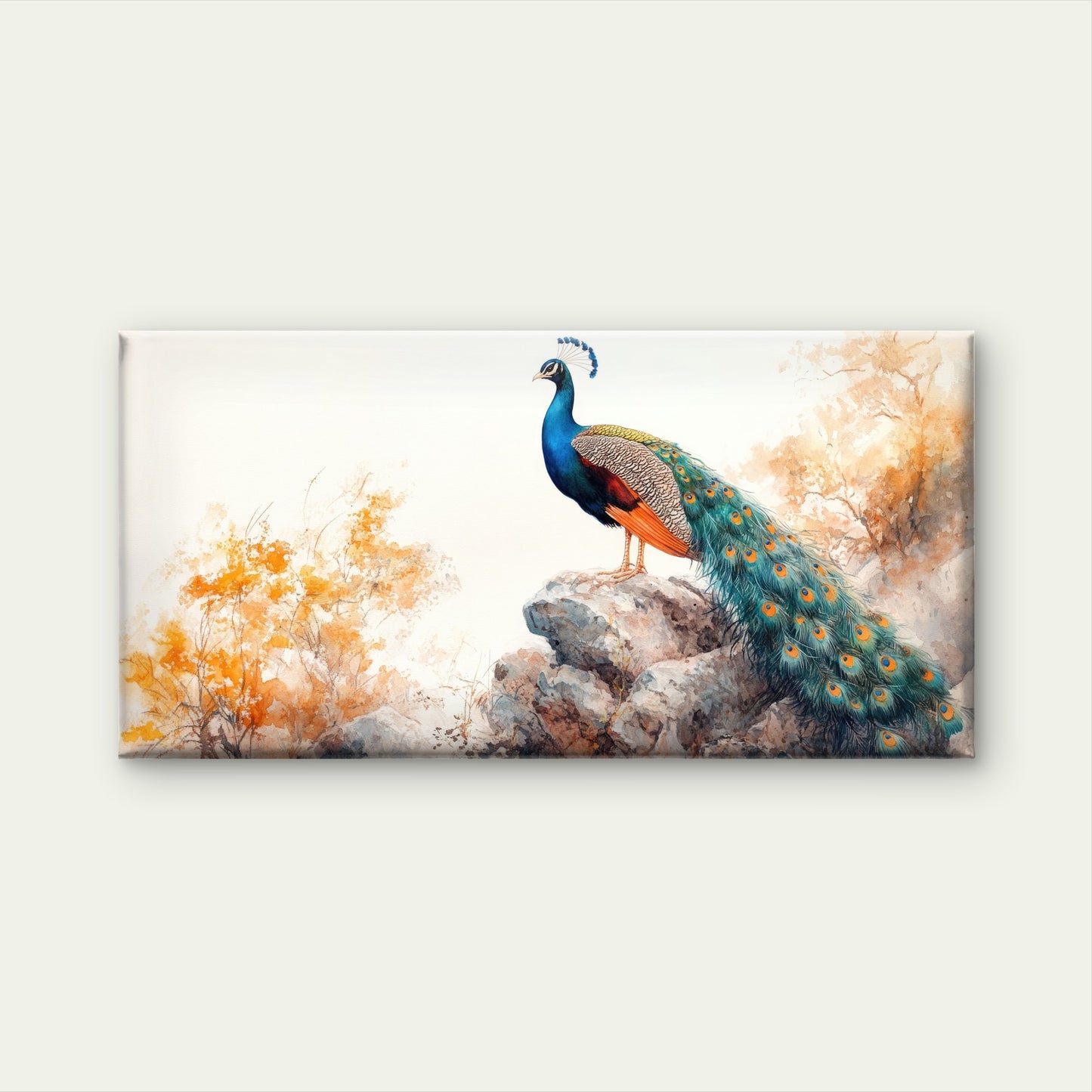 Majestic Peacock On A Rock Wall Art Canvas Office Home Room Framed 120x60cm