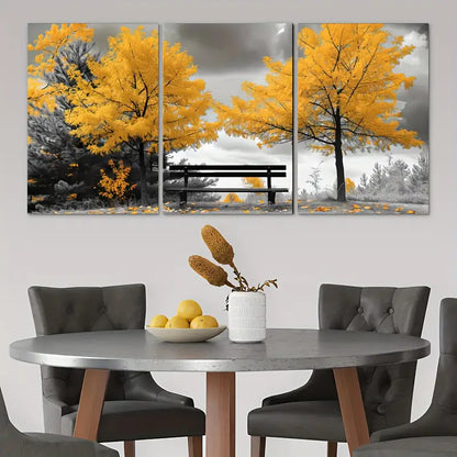3pcs Yellow Trees & Black & White Canvas Wall Art Metal Print Ready to Hang Art