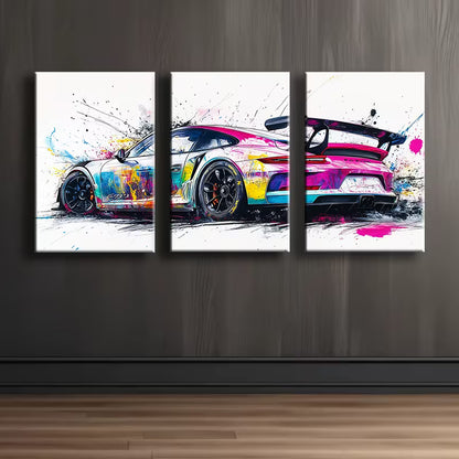 3pcs Stunning Vibrant Car Design Wall Art Set Canvas Framed 40x60cm - High Quality Print 100% Australian Made Wall Canvas Ready to Hang