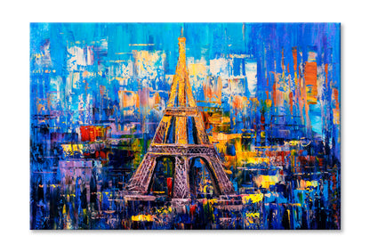 Eiffel Tower With Abstract Background, Paris Oil Painting Wall Art Limited Edition High Quality Print Stretched Canvas None