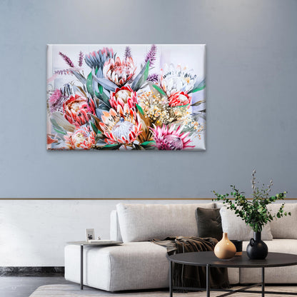 Neutral Protea Flowers Bouquet Close-Up Wall Art Decor 100% Australian Made - Bella Home Decor