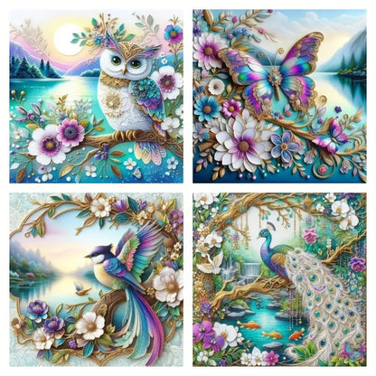 4pcs Featuring Owl, Butterfly, Hummingbird   Wall Art Canvas Framed
