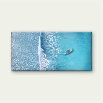 View Of Boat On Ocean Waves Wall Art Canvas Office Home Room Framed 120x60cm