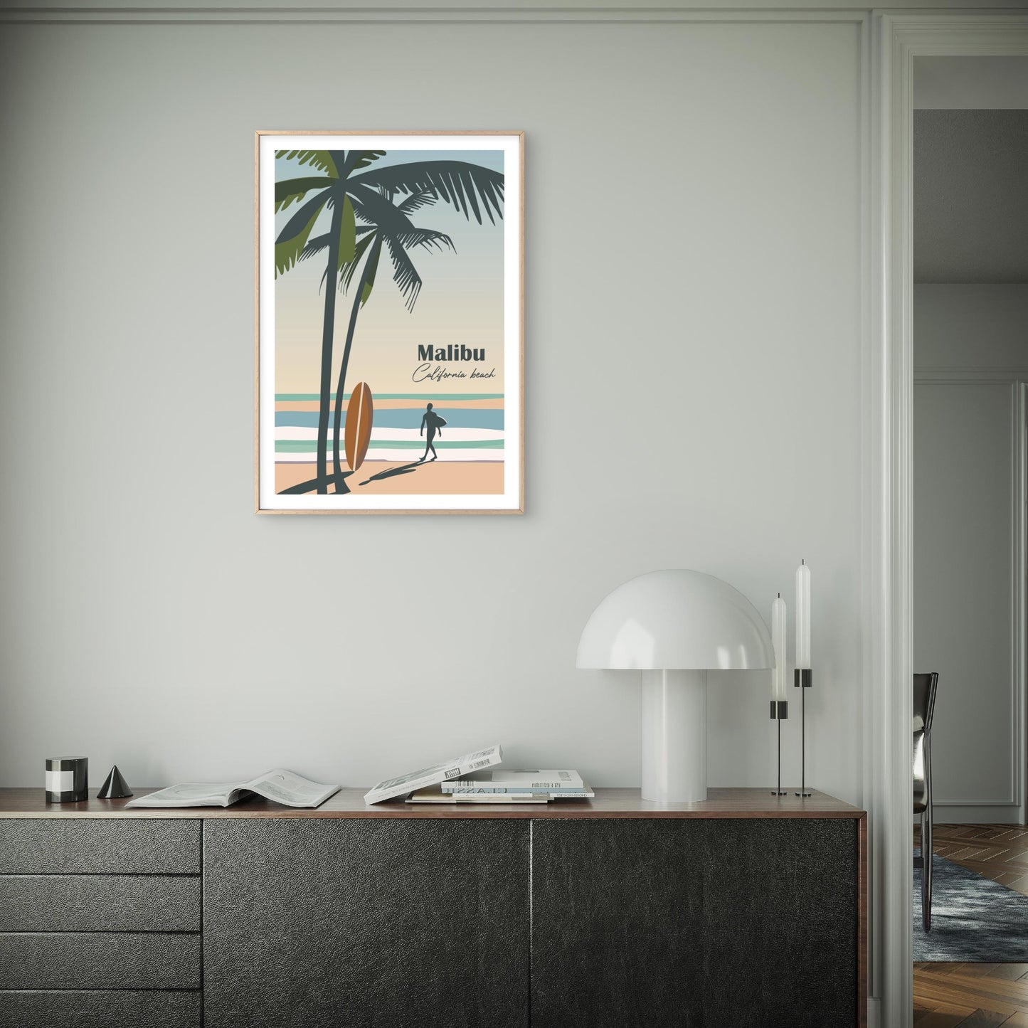 Malibu California Beach Coastal Surf USA Travel Poster Print Wall Art