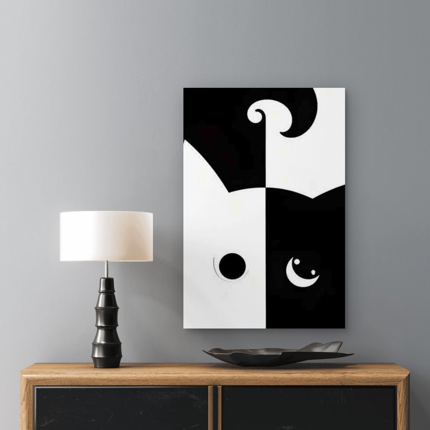 Black and White Contrast Cat Pattern 40x60cm Metal Print Ready to Hang - Bella Home Decor