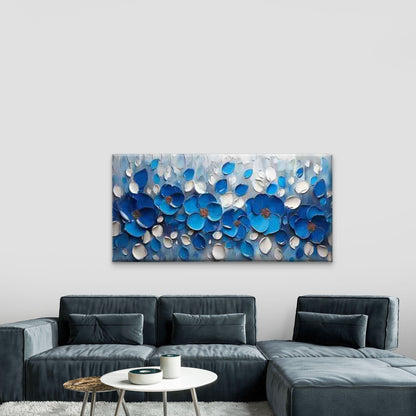 Abstract Blue Floral Petals Wall Art Canvas Office Home Room Framed 120x60cm - Bella Home Decor
