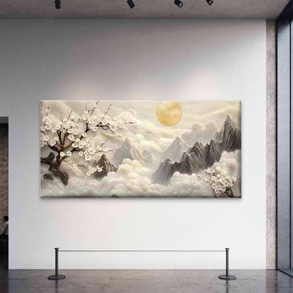 Abstract Sun and Moon Wall Art Canvas Office Home Room Framed 120x60cm - Bella Home Decor