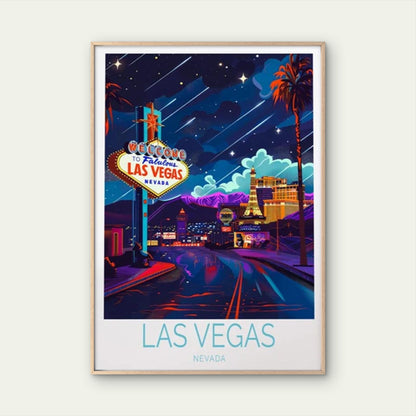 Las Vegas City in Nevada, Night Lights Travel Poster Print Wall Art - Bella Home Decor