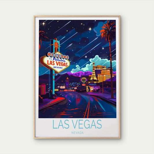 Las Vegas City in Nevada, Night Lights Travel Poster Print Wall Art - Bella Home Decor
