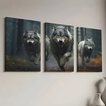 3pcs Wolf Pack Portrait Wall Art Set Canvas Framed 40x60cm - High Quality Print 100% Australian Made Wall Canvas Ready to Hang
