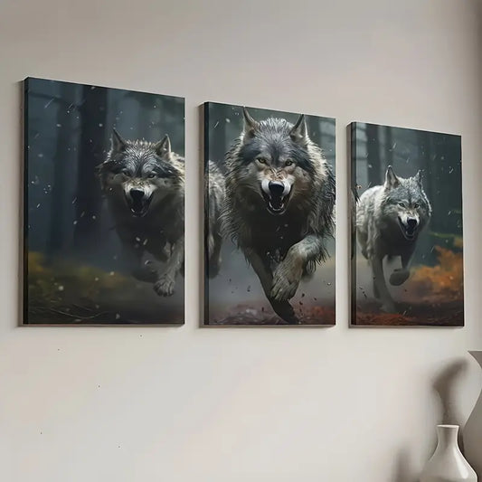 3pcs Wolf Pack Portrait Wall Art Set Canvas Framed 40x60cm - High Quality Print 100% Australian Made Wall Canvas Ready to Hang