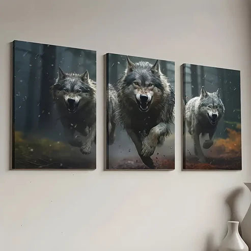 3pcs Wolf Pack Portrait Wall Art Set Canvas Unframed - High Quality Print 100% Australian Made Wall Canvas