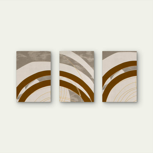 3pcs Modern Abstract Brown Beige Gold Line Wall Art Set Canvas Framed 50x70cm - High Quality Print 100% Australian Made Wall Canvas Ready to Hang