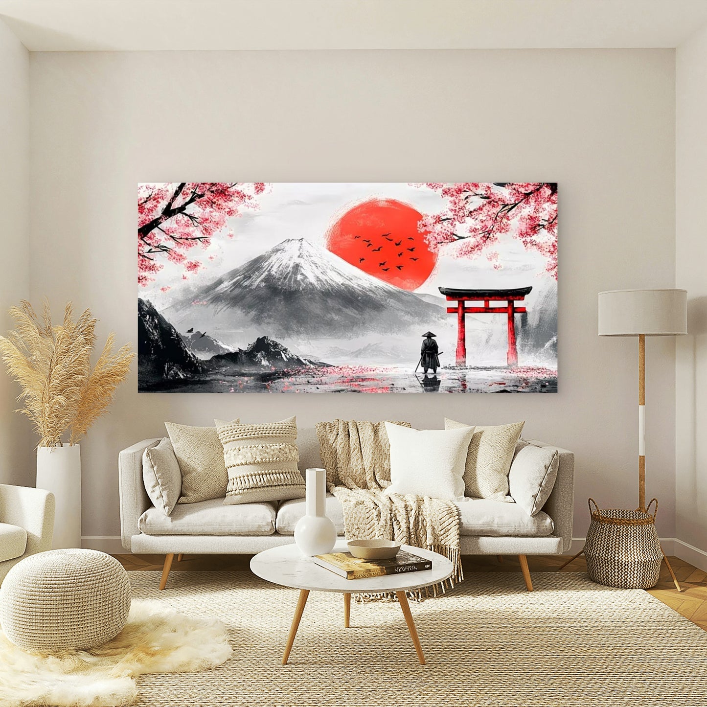 Torii Gate And Cherry Blossoms Wall Art Canvas Office Home Room Framed 120x60cm - Bella Home Decor