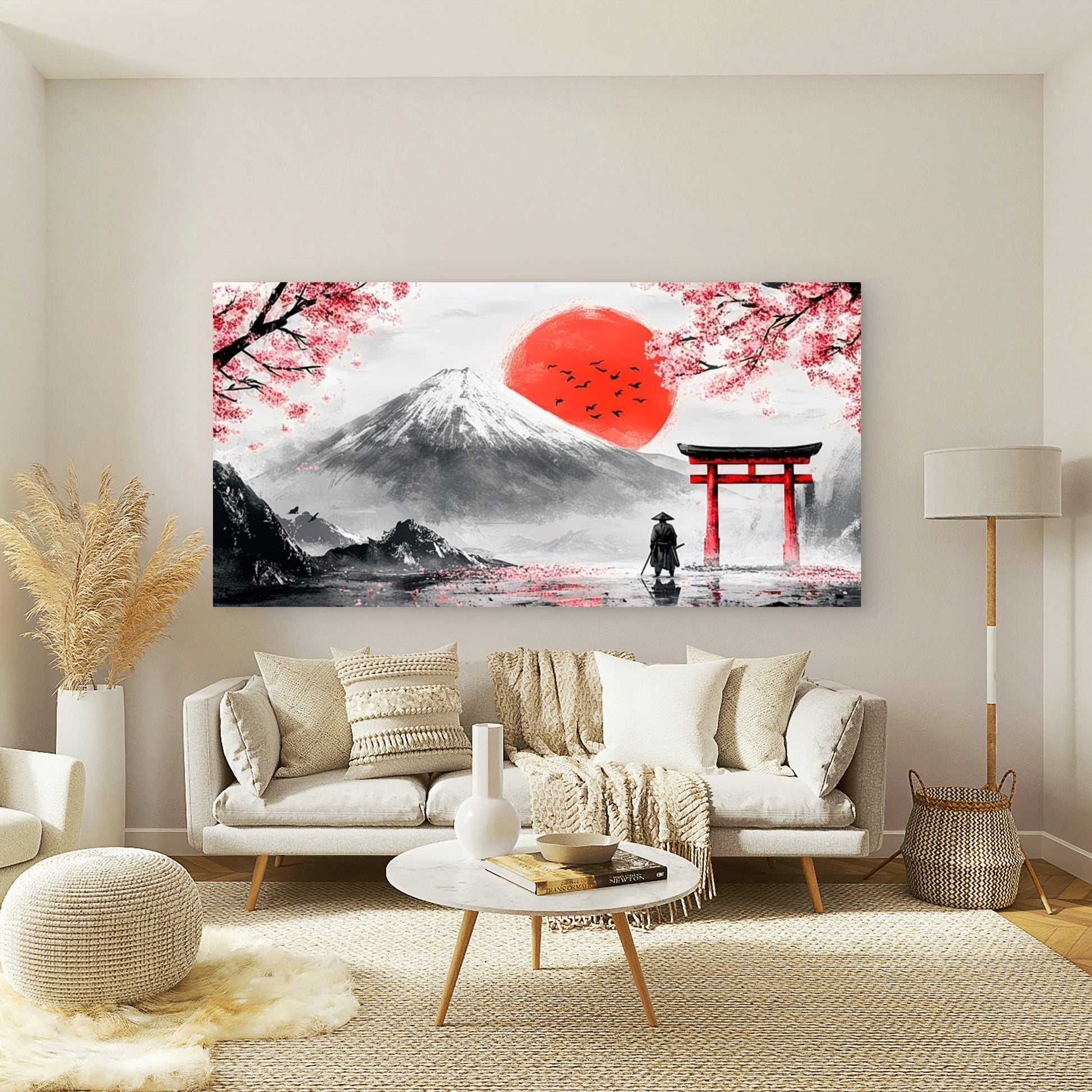 Torii Gate And Cherry Blossoms Wall Art Canvas Office Home Room Framed 120x60cm - Bella Home Decor