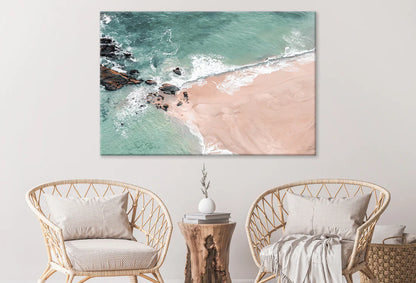 Beach Top View With Rocks Stunning Design 90x60cm Print 100% Australian Made