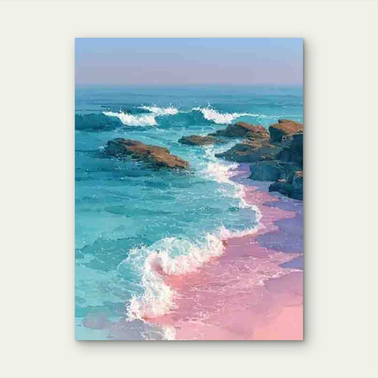 Calm Coastal Landscape in Soft Pastel Colors 60x90cm Metal Print Ready to Hang