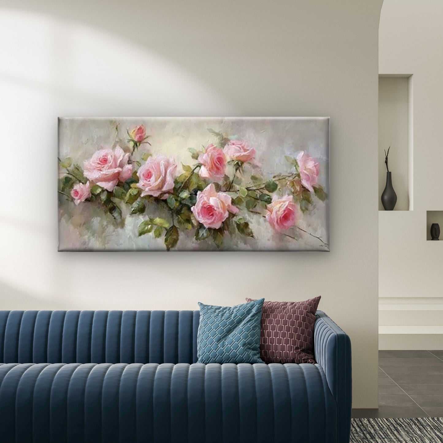 Pink Blooming Roses Bouquet Wall Art Canvas Office Home Room Framed 120x60cm