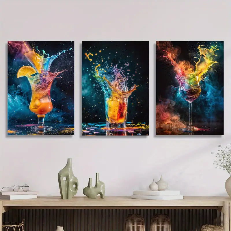 3pcs Roostertail Posters, Fruit Wine, Bar Metal Print Ready to Hang Art