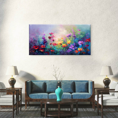 Vibrant Floral Meadow Wall Art Canvas Office Home Room Framed 120x60cm