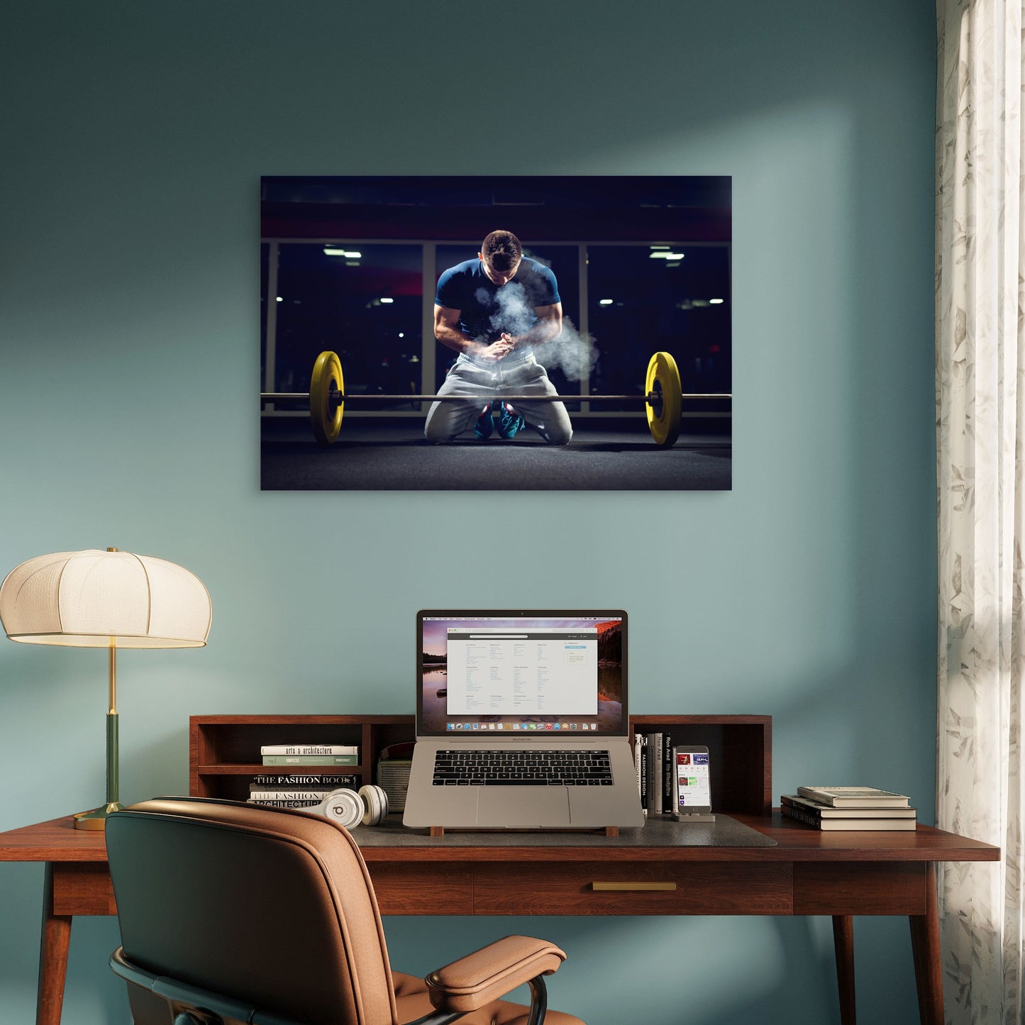 Weightlifter Kneeling With Chalk Gym Fitness 5mm thick Plastic Poster Ready to Hang 90x60cm