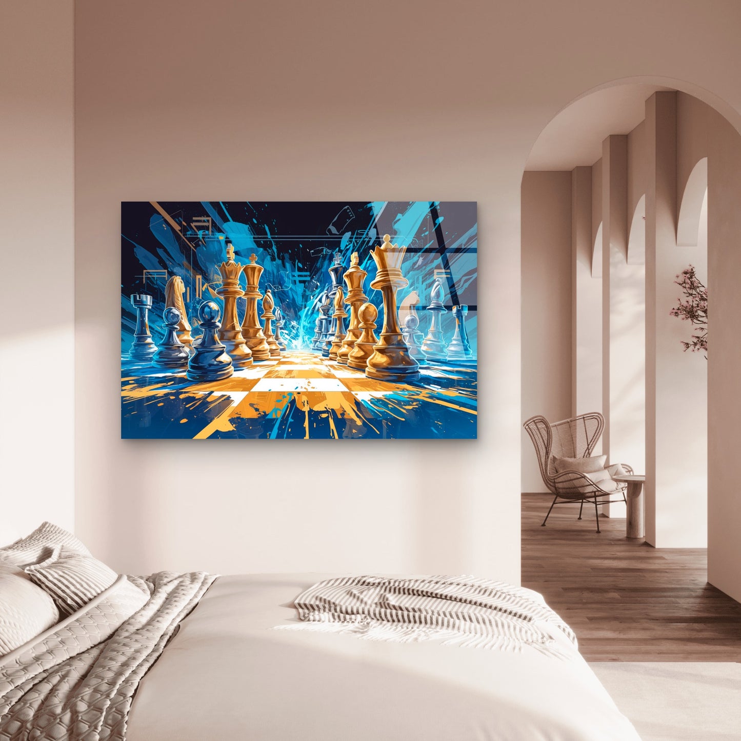 Abstract Chess Pieces Board Game Scene Acrylic Glass Printing Wall Art Australian Made Quality