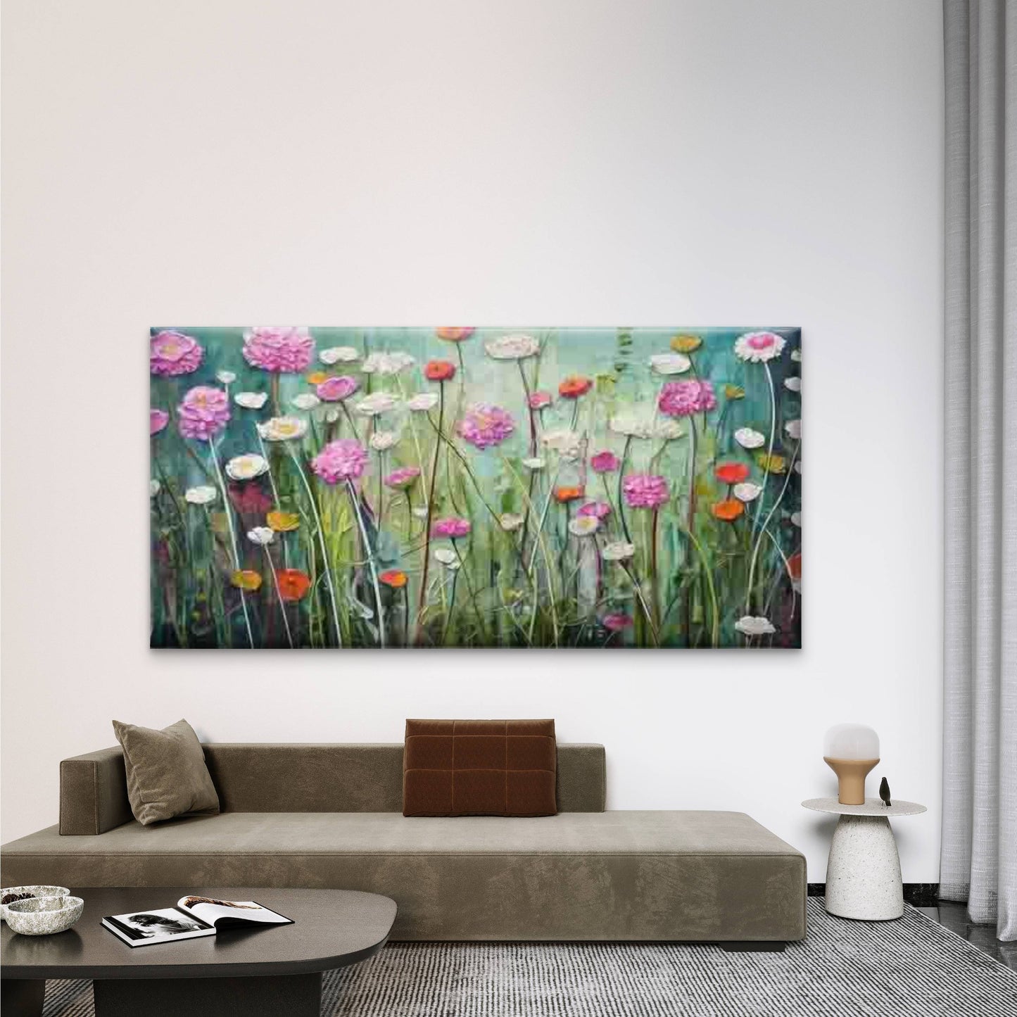 Pink White Yellow Red Blooms Wall Art Canvas Office Home Room Framed 120x60cm