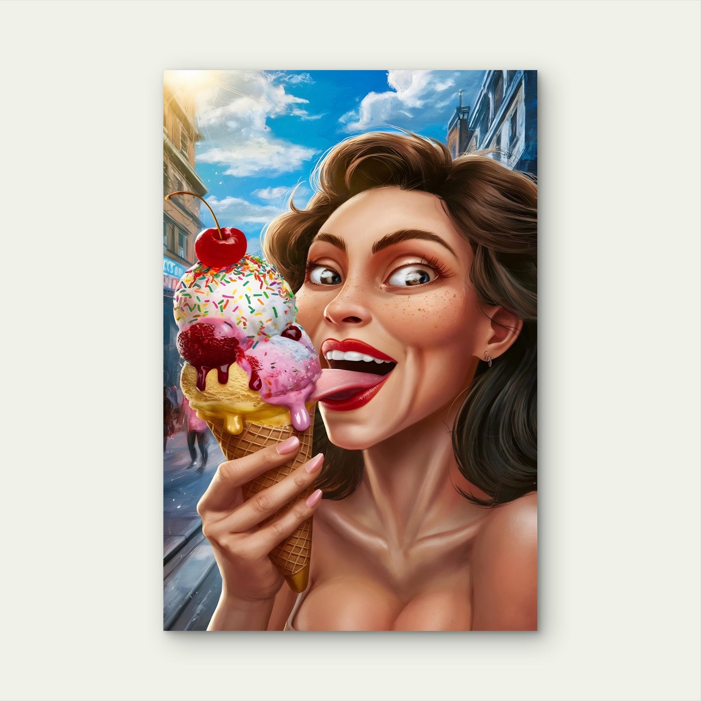 Joyful Moment with an Ice Cream 60x90cm Metal Print Ready to Hang
