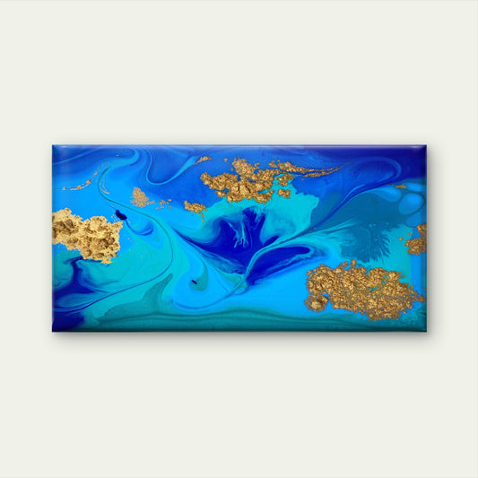 Marbled Blue Gold Abstract Wall Art Canvas Office Home Room Framed 120x60cm