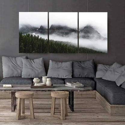 3pcs Lake Louise Foggy Mountain Landscape Wall Art Set Canvas Framed 50x70cm - High Quality Print 100% Australian Made Wall Canvas Ready to Hang