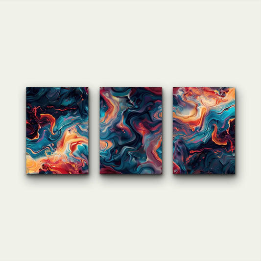 3pcs Swirling Rivers Of Fire And Water Wall Art Set Canvas Framed 50x70cm - High Quality Print 100% Australian Made Wall Canvas Ready to Hang - Bella Home Decor