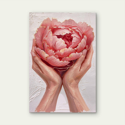 Pink Peony Flower Hands Blossom 40x60cm Metal Print Ready to Hang
