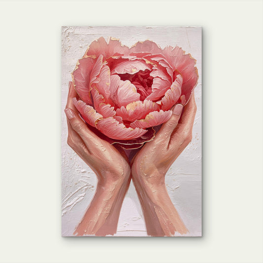 Pink Peony Flower Hands Blossom 40x60cm Metal Print Ready to Hang